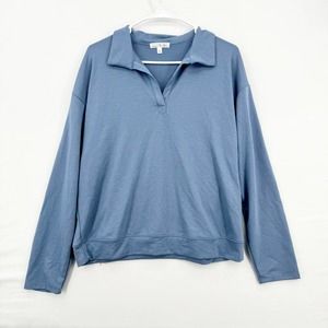 Mine Britton Women Blue Long Sleeve Cotton Slit Neck Sweater Size Large NWT